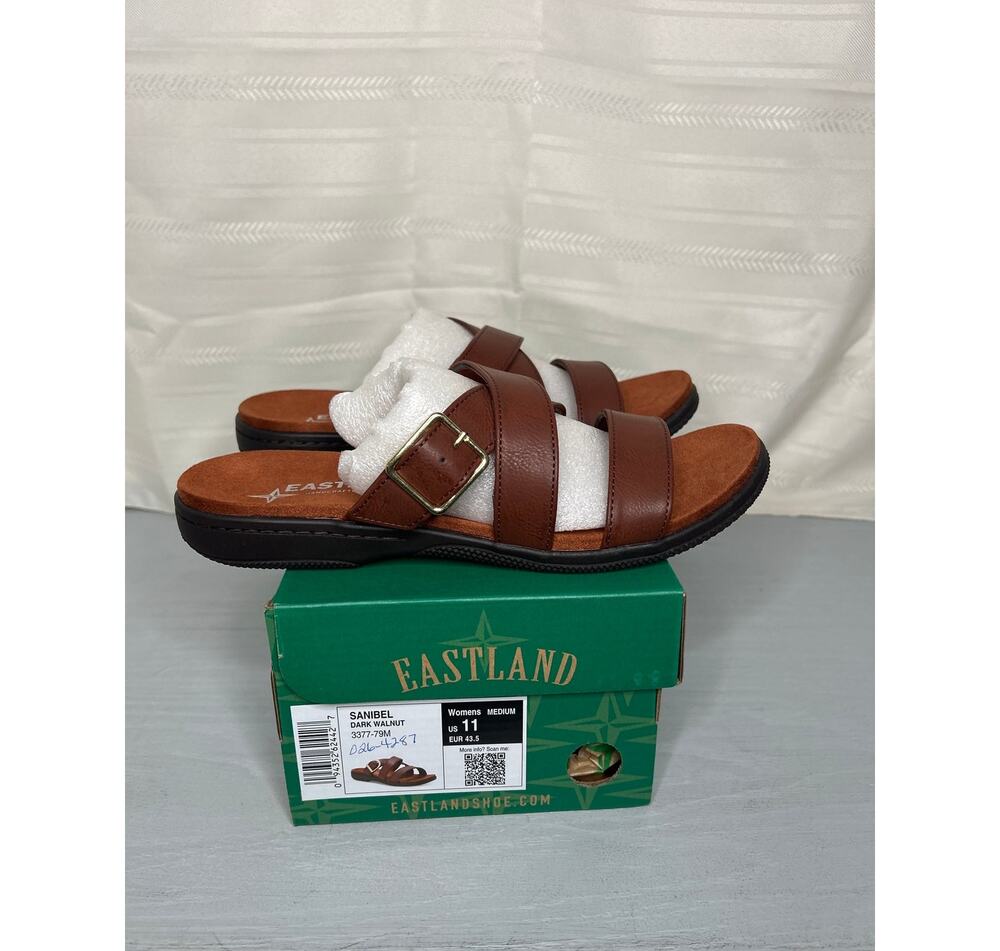 Eastland Sanibel Buckle Flat Sandals Dark Walnut Womens Size 11M